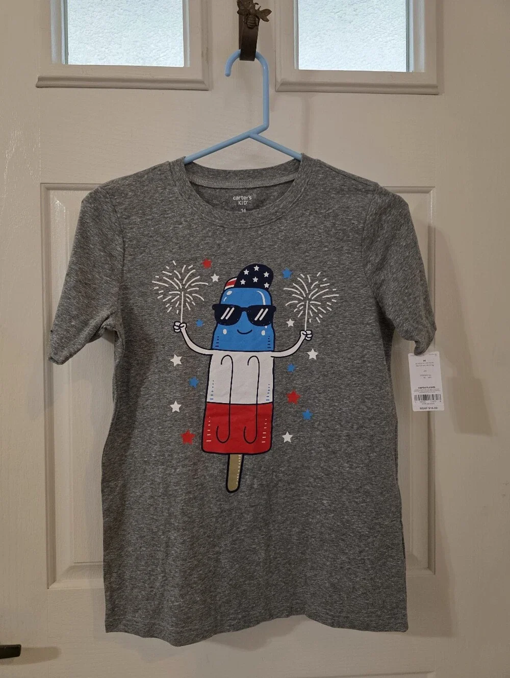 Carter's Gray Short-Sleeve Tee with Red White Blue Popsicle Graphic